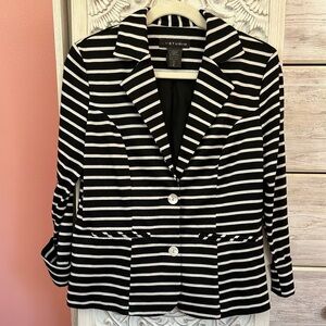 Lmstudio black white preppy horizontal striped knit tailored fit lined blazer 8
